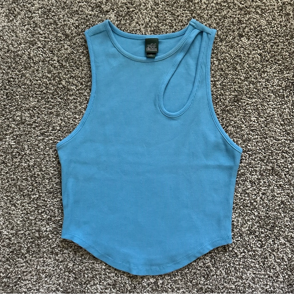 Blue Sleeveless Ribbed Top